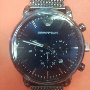 NWT Men's Emporio Armani Bridge Watch $345 Black Stainless Chronograph